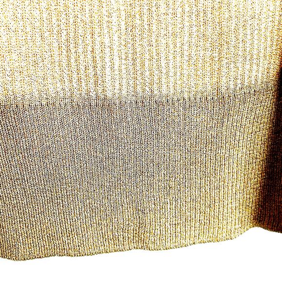 St. John SoCa Rib Knit Rayon Wool Metalized Gold Cardigan Tank Sweater Set Sz M - Picture 6 of 13